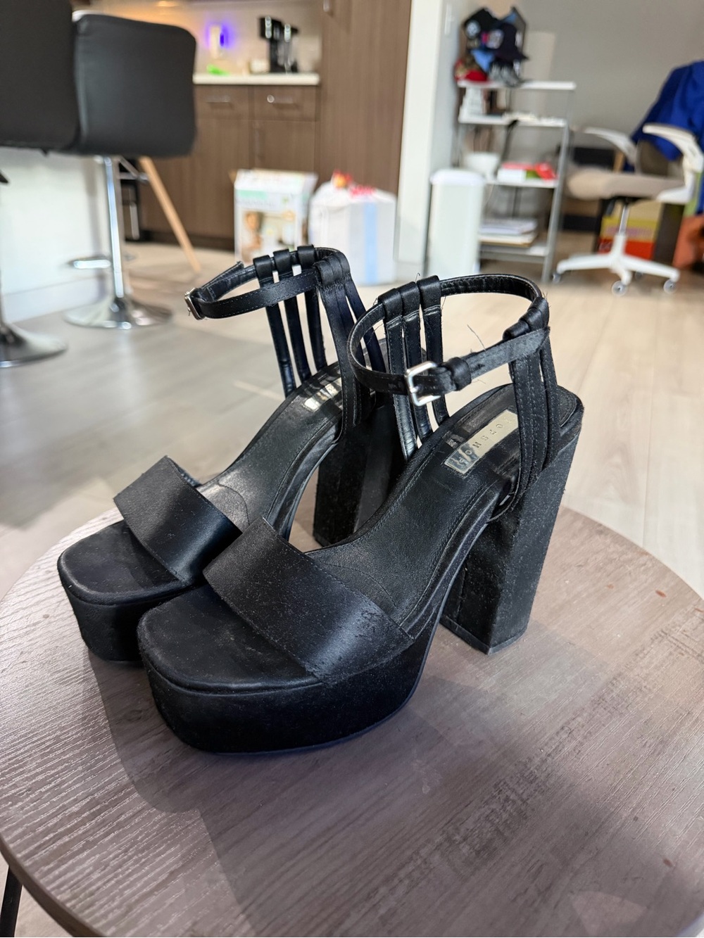 Topshop Black Suede Platform Block Heel Sandals